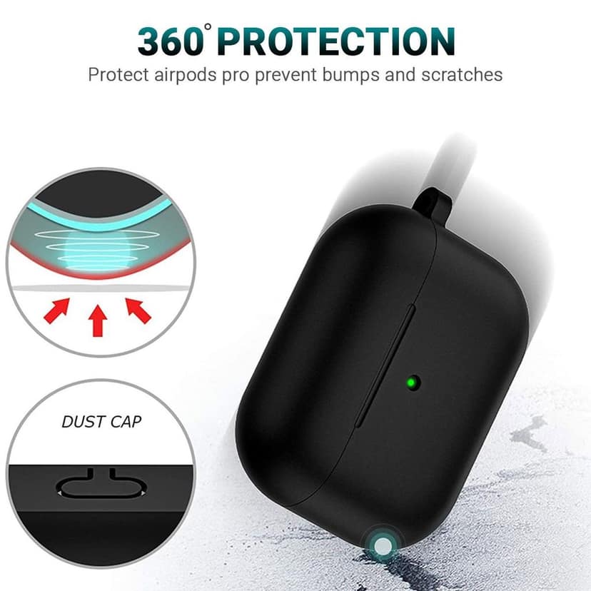 LIRAMARK Silicone Soft Case Cover with Buckle for Airpods Pro (2019), AirPods Pro 1st Generation (Black) view 4
