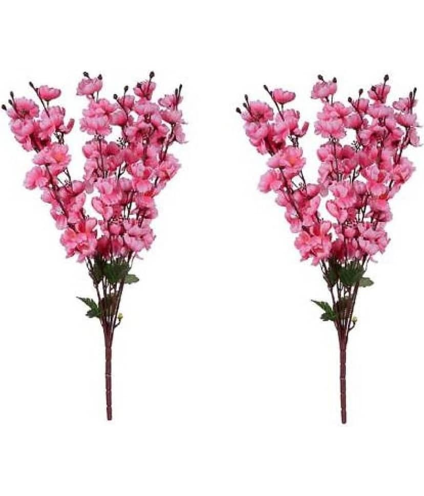 Green plant indoor Orchids Pink Artificial Flowers Bunch - Pack of 2