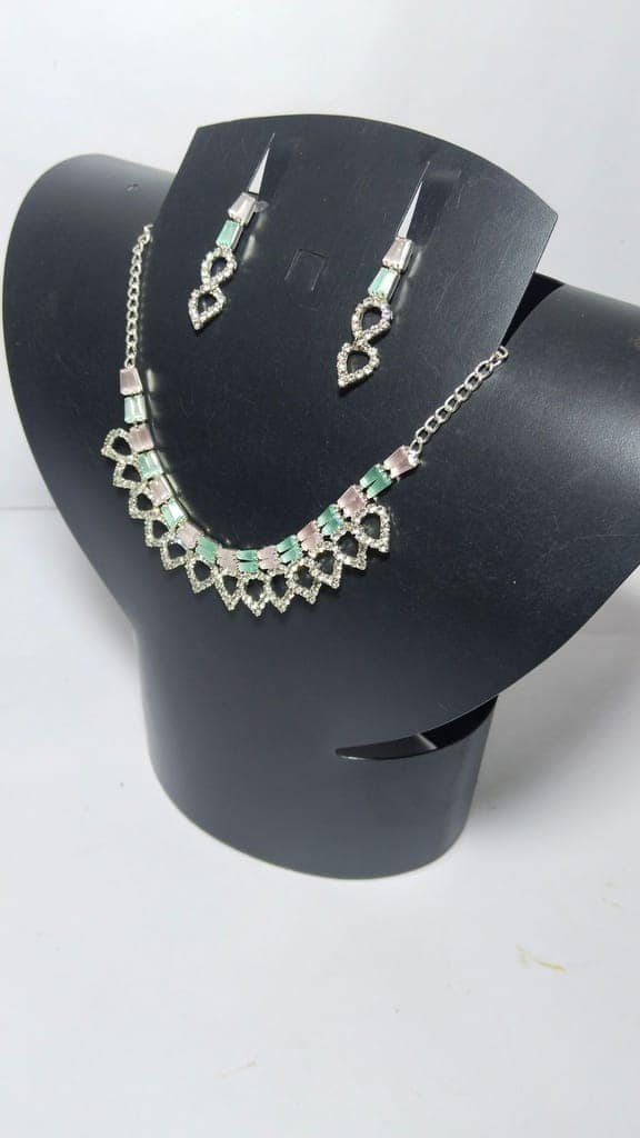 Elegant Silver Tone Mint Green Rhinestone Heart Wedding Jewelry Set view 2