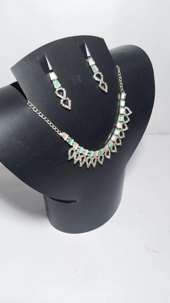 Elegant Silver Tone Mint Green Rhinestone Heart Wedding Jewelry Set view 3