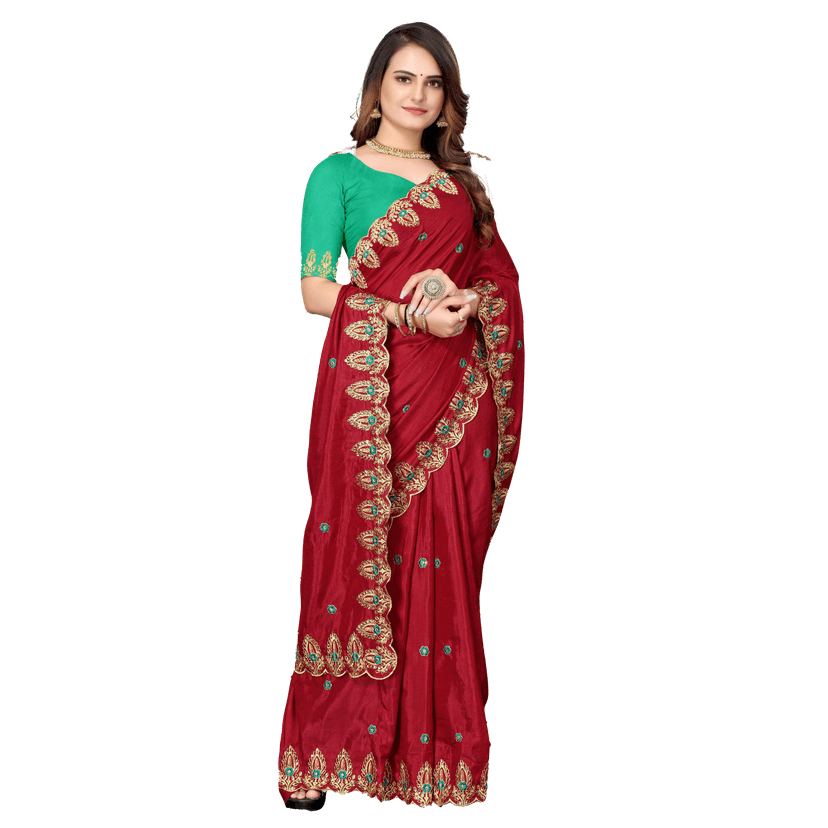 TheHangr Women's Leaf Design Pure Silk Weaving Saree With Blouse Piece - Maroon
