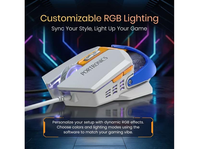Portronics Vader X upto 12800 DPi, 7 Programmable Button, Customizable RGB Lights, 7000FPS Optical Sensors - Blue view 2