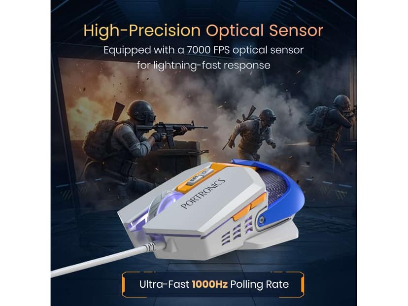 Portronics Vader X upto 12800 DPi, 7 Programmable Button, Customizable RGB Lights, 7000FPS Optical Sensors - Blue view 4