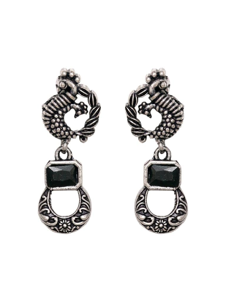 Silver Oxidised Black Stone Studded Double Layered Necklace Jewellery Set view 7