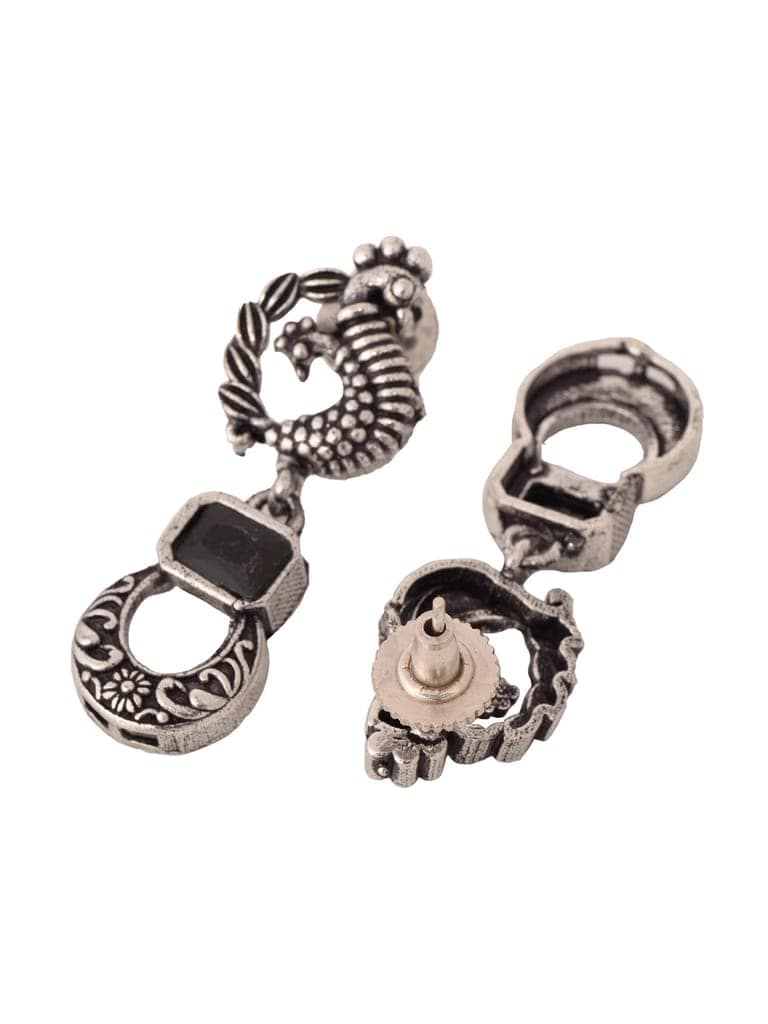 Silver Oxidised Black Stone Studded Double Layered Necklace Jewellery Set view 9