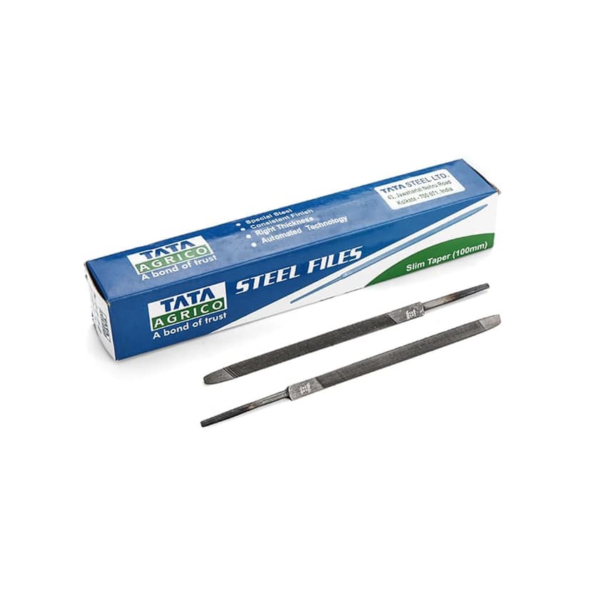 Tata Agrico Slim Taper Steel File (100mm) | Precision Hand File for Metalworking, Sharpening, Deburring & Finishing | High Carbon Steel (Set of 10)