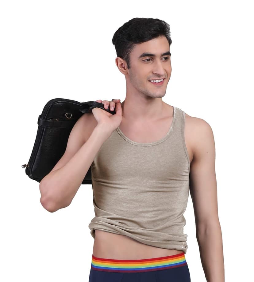 Freecultr Vest for Men | Bamboo Sleeveless, Super Soft Round Neck Gym Comfort Vest | Workout Regular Fit Innerwear | Breathable Sando with Long Hemline Pack of 1-Beach Sand view 3