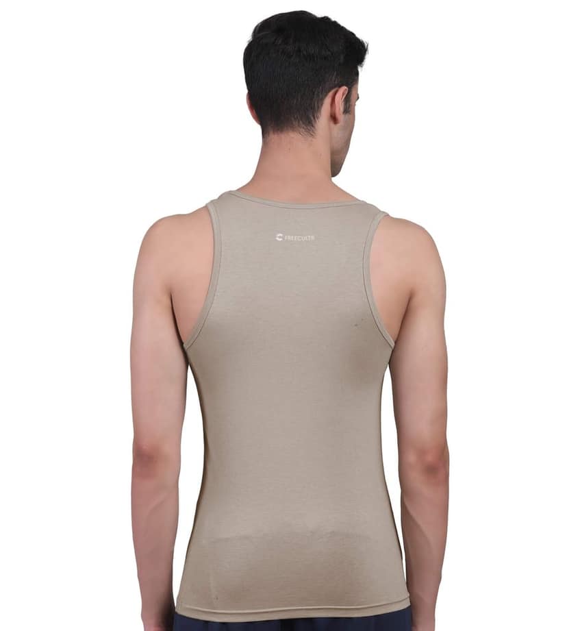 Freecultr Vest for Men | Bamboo Sleeveless, Super Soft Round Neck Gym Comfort Vest | Workout Regular Fit Innerwear | Breathable Sando with Long Hemline Pack of 1-Beach Sand view 4