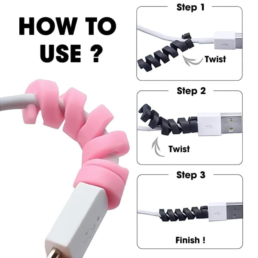 Multicolor Spiral Cable Protector for Charging Cables (anti-break, Flexible Silicone) Pack of 12 Pcs view 3