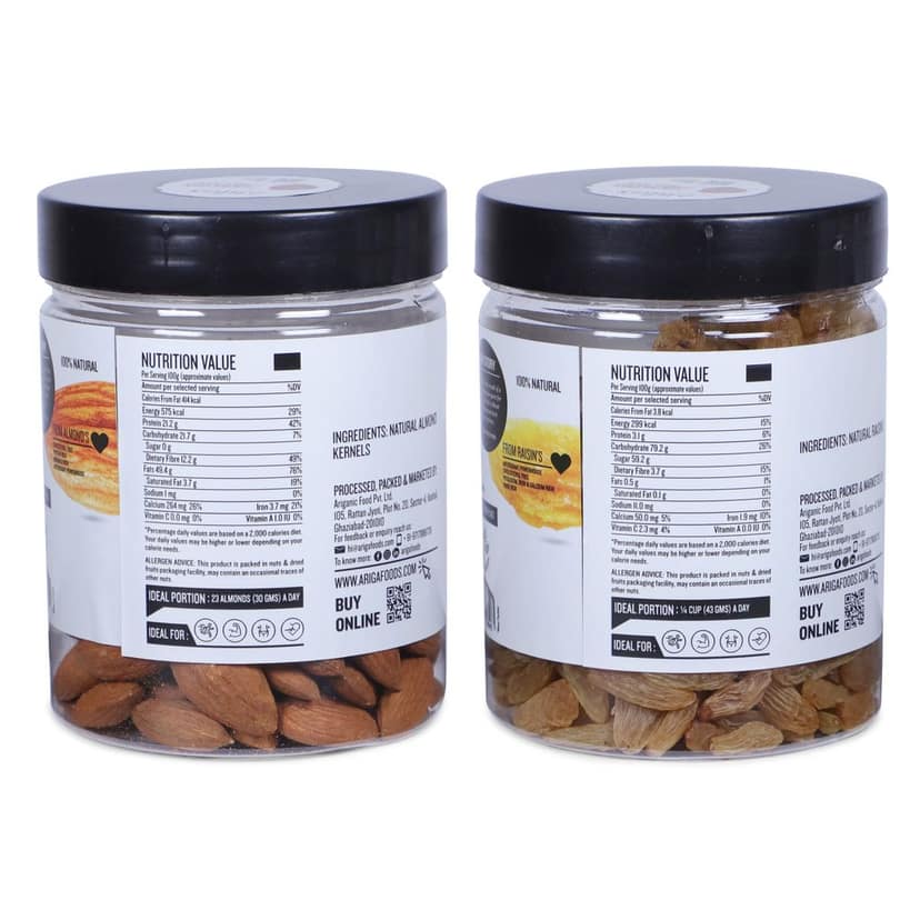 Ariga Foods California Almonds 200g and King Size Raisins 250g | Premium Dry Fruits Comb (450 g) view 2