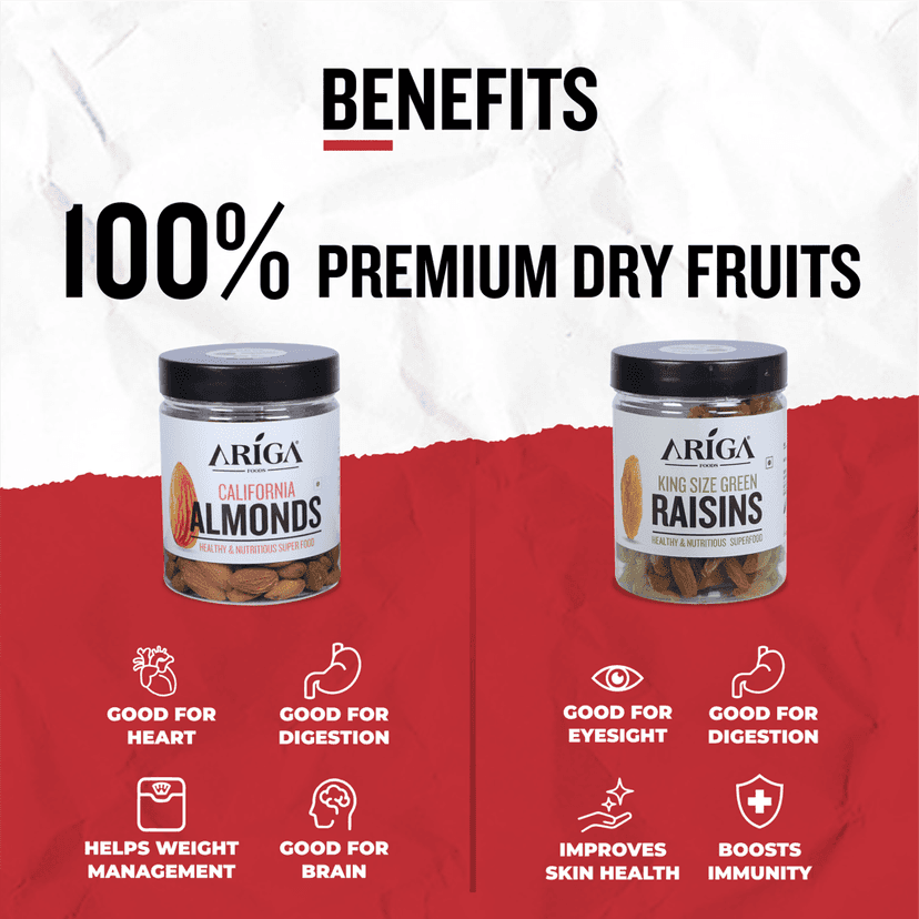 Ariga Foods California Almonds 200g and King Size Raisins 250g | Premium Dry Fruits Comb (450 g) view 4