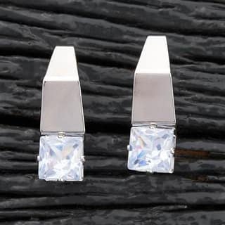 EMERALD CUT Cz STONE DROP EARRING