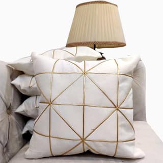 White Gold Leather Striped Patchwork Cushion Case Luxury Modern Throw Pillow Cover Decorative Pillow for Couch Living Room Bedroom Patches Cushion Cover (16X16 Inches, 40 cms*40 cms) - Pack of 5
