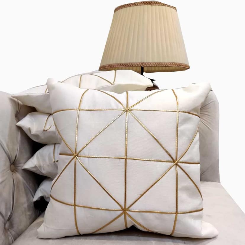 White Gold Leather Striped Patchwork Cushion Case Luxury Modern Throw Pillow Cover Decorative Pillow for Couch Living Room Bedroom Patches Cushion Cover (16X16 Inches, 40 cms*40 cms) - Pack of 5
