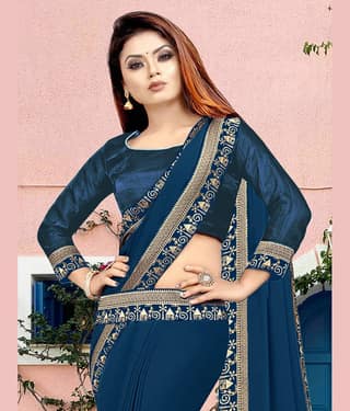 WXW Fashion Lycra Embroidered Regular Saree With Unstitched Blouse Piece ( Brown )