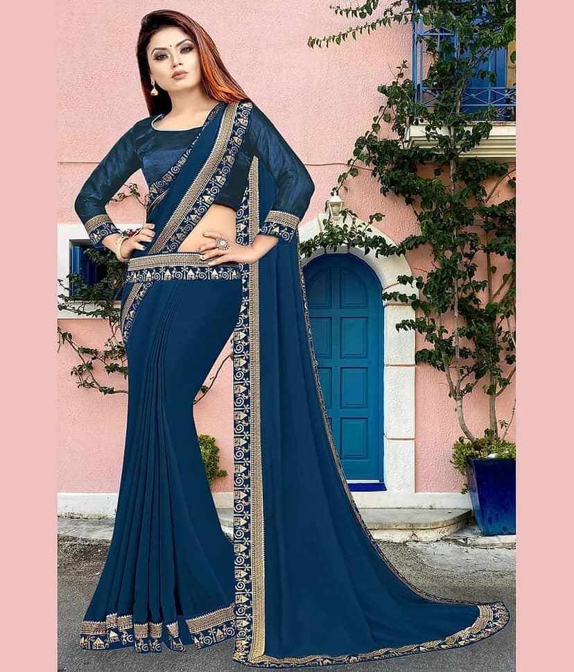WXW Fashion Lycra Embroidered Regular Saree With Unstitched Blouse Piece ( Brown ) view 2