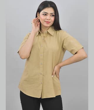 QuaClo Women Solid Cotton Shirt ( Beige )