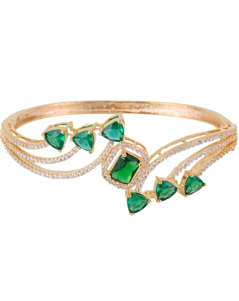 Gold plated Green AD studded handcrafted stylish Bracelet for Women & Girls view 6