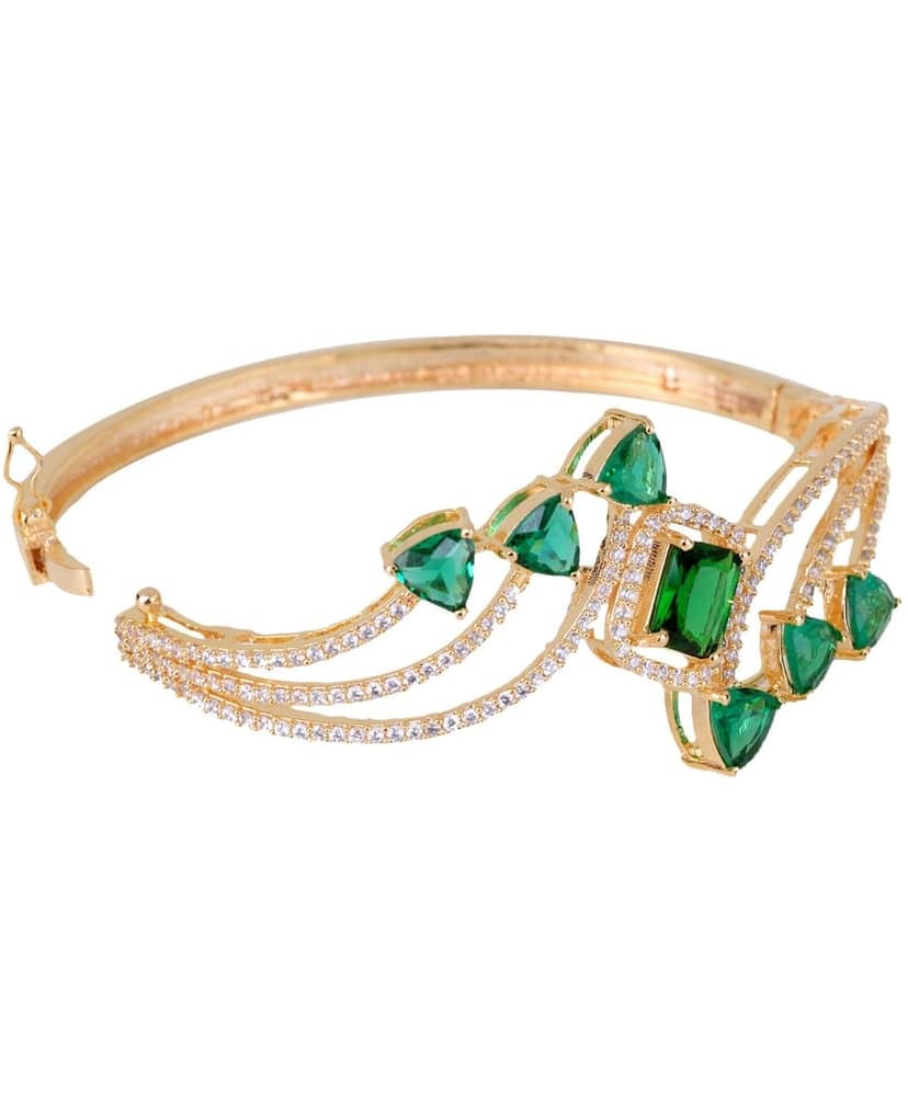 Gold plated Green AD studded handcrafted stylish Bracelet for Women & Girls view 7