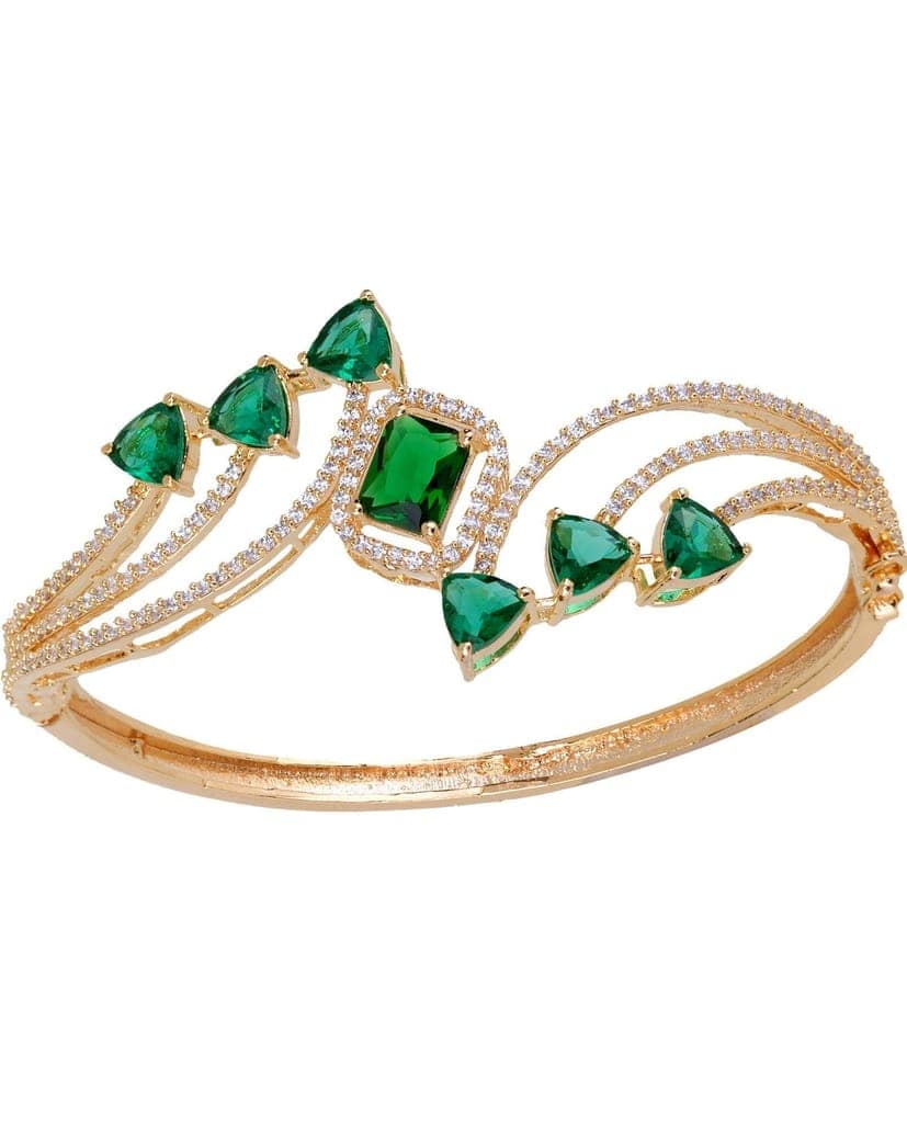 Gold plated Green AD studded handcrafted stylish Bracelet for Women & Girls view 8