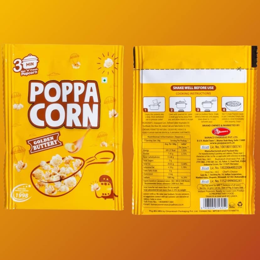 POPPACORN 35gx10 Pouches Natural Salty, 35gx10 Pouches Golden Buttery Instant Popcorn & 33gX5 Pouches Natural Salty, 33gX5 Pouches Golden Buttery Microwave Popcorn Pack of 30 (1030gm) view 4