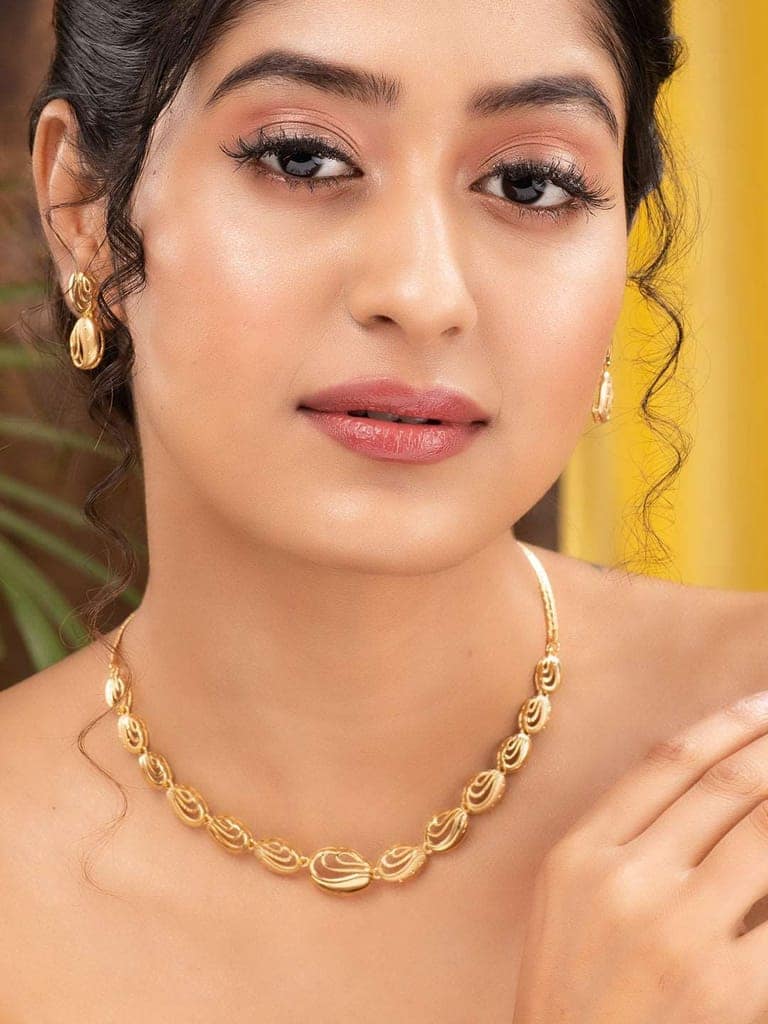 Gold Plated AD Studded Oval shaped Handcrafted Necklace Jewellery Set view 2