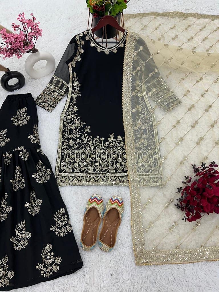 Black Sharara Suit Set Salwar Kameez Readymade Pakistani Stitched New Indian Ready To Wear Wedding Suit view 6