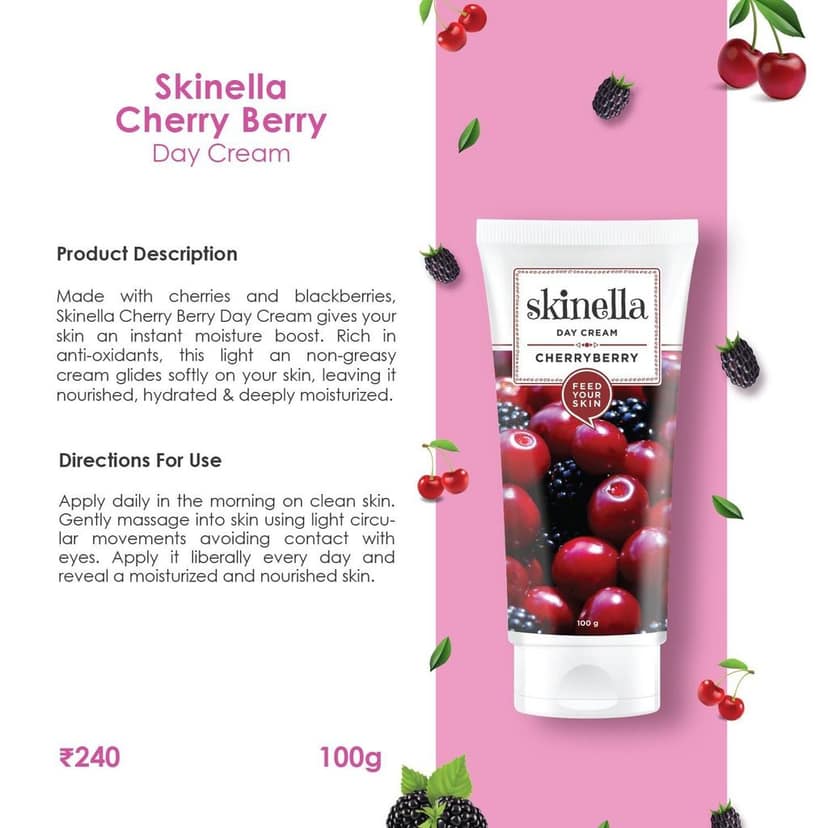 Skinella Day Cream, Cherry Berry instant booster 100gm view 4