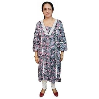 Prabha Apparels Women Printed Polyester A-line Kurti (Grey)
