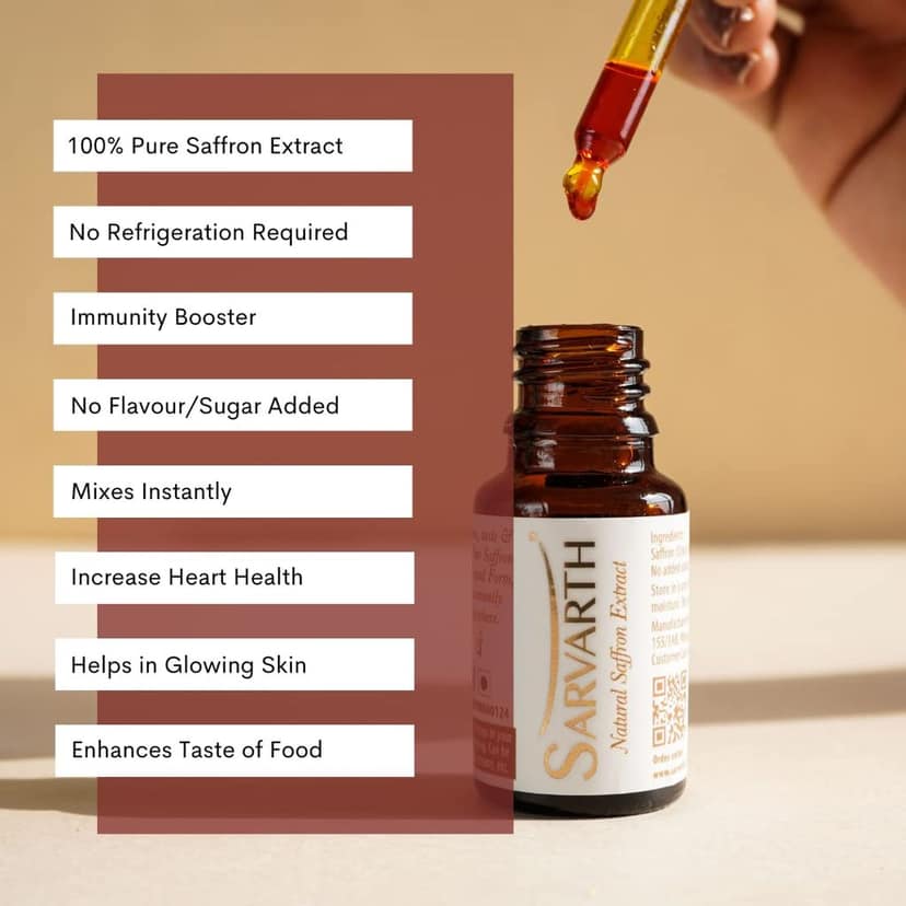 SARVARTH Finest A++ Grade 100% Natural Saffron Extract/Kesar Extract | For Food/Cuisine, Skin Care and Improved Health | Liquid Saffron 5 gm view 3