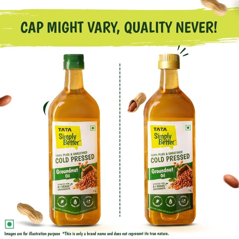 Tata Simply Better Pure & Unrefined Cold Pressed Groundnut (Peanut) Oil,Kolhu/Kacchi Ghani/Mara Chekku/Ganuga,Naturally Cholesterol Free,1L,Groundnut Oil Rich Aroma & Flavour Of Real Groundnuts view 2