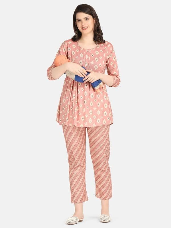 KOI SLEEPWEAR Pink Maternity Co-ord Casual Ethnic wear wih Feeding Pockets (L)� view 2