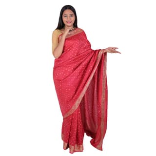 Tribes India Handwoven Baby Pink Bandhej Saree