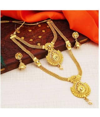Sukkhi Alloy Golden Long Haram Traditional 18kt Gold Plated Necklaces Set