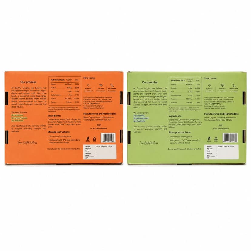 Earthy Origins Chicken & Goat Bone Broth Combo for Humans | Collagen-Rich | Ready-to-Drink | Slow Simmered 18 Hours | 10 × 150ml (1500ml) view 2