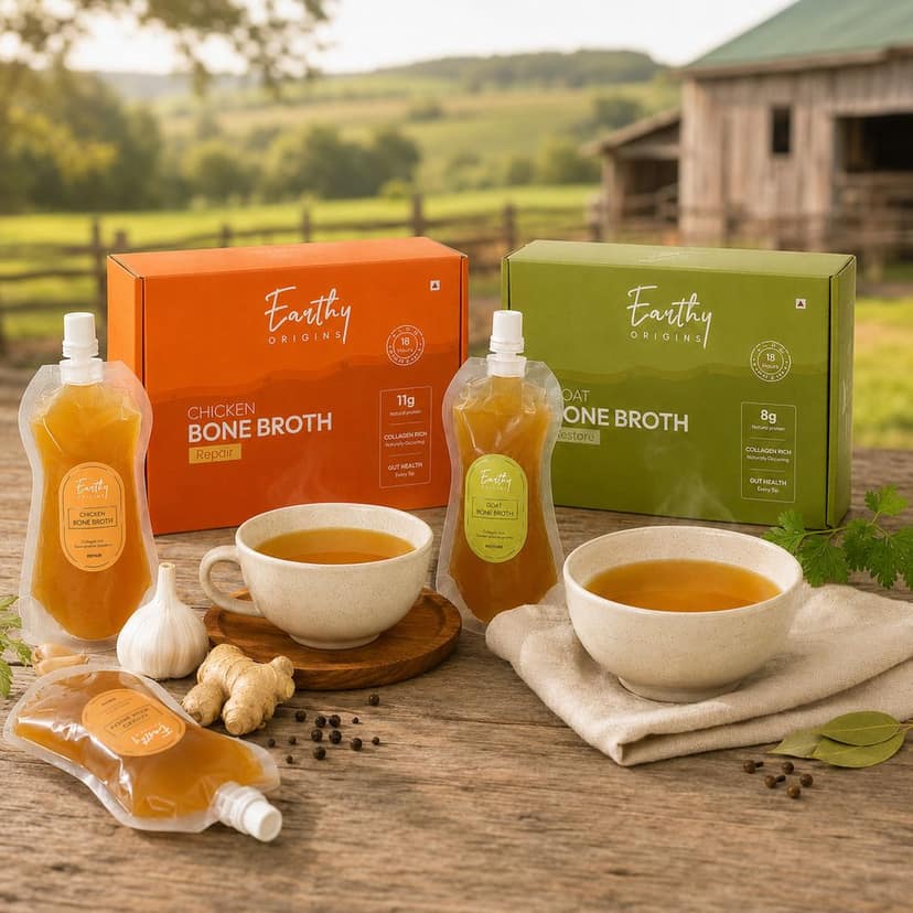 Earthy Origins Chicken & Goat Bone Broth Combo for Humans | Collagen-Rich | Ready-to-Drink | Slow Simmered 18 Hours | 10 × 150ml (1500ml) view 5