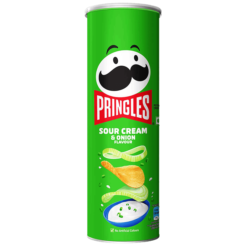 Pringles Potato Chips - Sour Cream & Onion Flavour, Crunchy & Crispy, 107 G Can