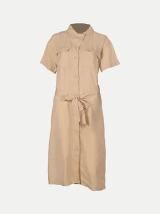 Women Cream Solid long Woven Dress
