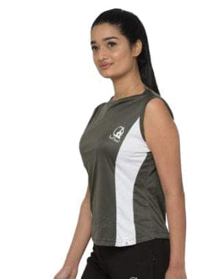 Yoni Mudra Women's Sleeveless Boat Neck Top Contrast Panel for Gym or Yoga
