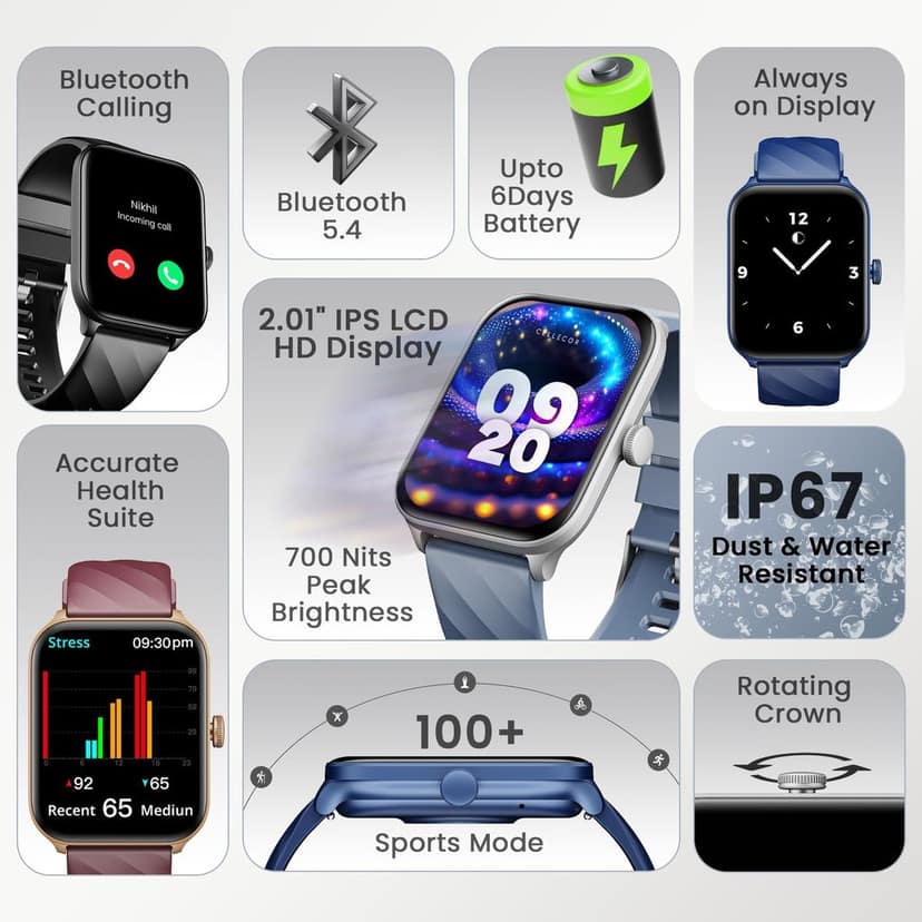 CELLECOR M5 Plus 2.01" IPS HD Display | 700 NITS | BT-Calling | AOD | IP67 | BT v5.4| Smartwatch - Black view 8