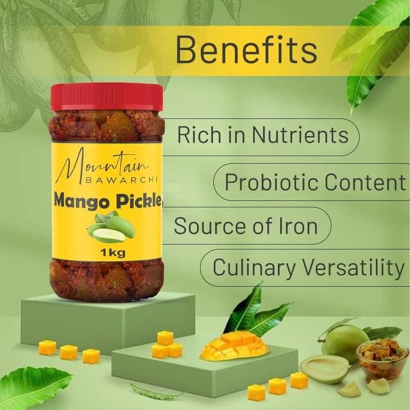 Mountain Bawarchi Mango Pickles | Homemade Mango Pickle in Fresh Form | Spicy & Tangy Aam ka Achaar | Pickle 1kg view 5
