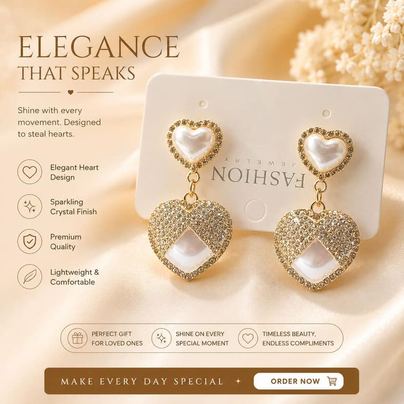 Double Heart Drop Earrings | 18K Gold Plated Designer Romantic Dangling Earrings | Perfect Valentine Birthday Gift for Women & Girls | Statement Fashion Jewelry view 3