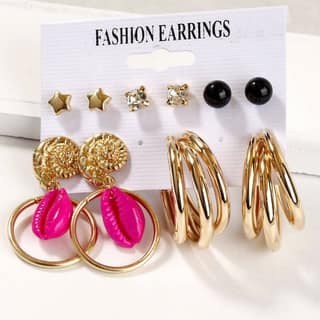 Pinapes Fashionable Metal Earrings Pink Combo Set for Women & Girls