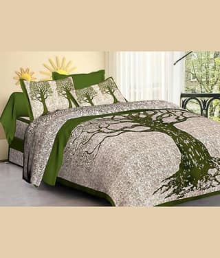 ABHACLOTHO Cotton 1 Double Bedsheet with 2 Pillow Covers ( Green )