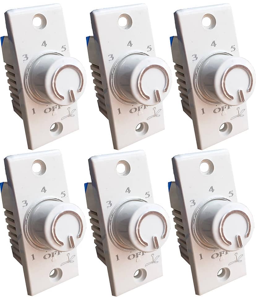 Hiru SWITCH 7 STEP - 6 PCS Chrome FAN REGULATOR for Home & Office Step-Type Button Regulator