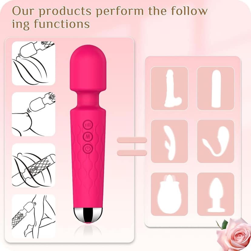 Vibrator Wand,Adult Sex Toy Wand, G Spot Dildo, Clit Vibrator, Sex Vibrators,Clitoris Stimulation,with 8 Speeds & 20 Patterns,Fully Waterproof,Vibrating Wand for her Pleasure (Rose Red) view 3