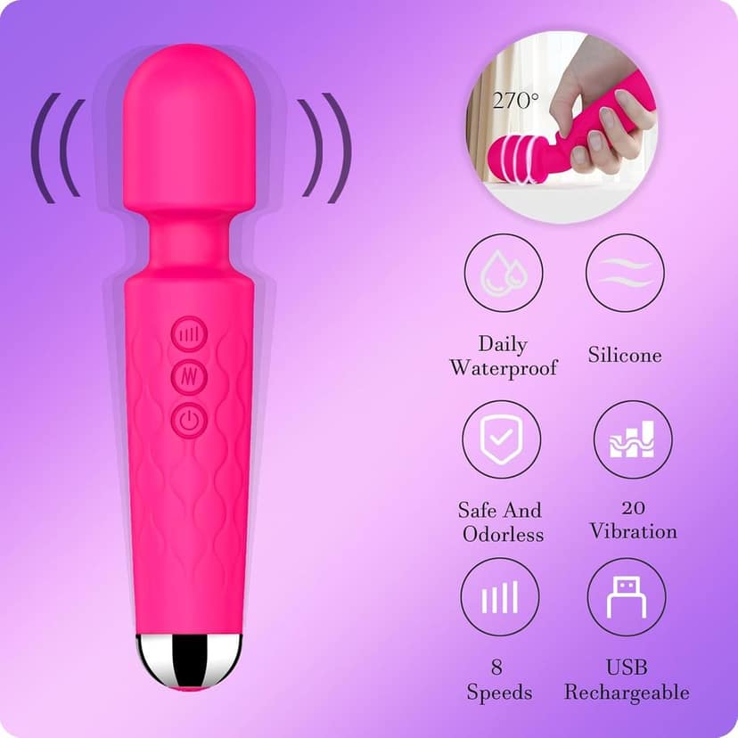 Vibrator Wand,Adult Sex Toy Wand, G Spot Dildo, Clit Vibrator, Sex Vibrators,Clitoris Stimulation,with 8 Speeds & 20 Patterns,Fully Waterproof,Vibrating Wand for her Pleasure (Rose Red) view 5