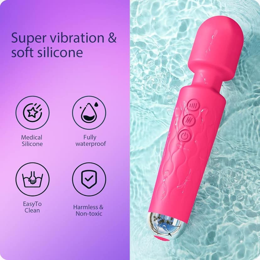 Vibrator Wand,Adult Sex Toy Wand, G Spot Dildo, Clit Vibrator, Sex Vibrators,Clitoris Stimulation,with 8 Speeds & 20 Patterns,Fully Waterproof,Vibrating Wand for her Pleasure (Rose Red) view 8