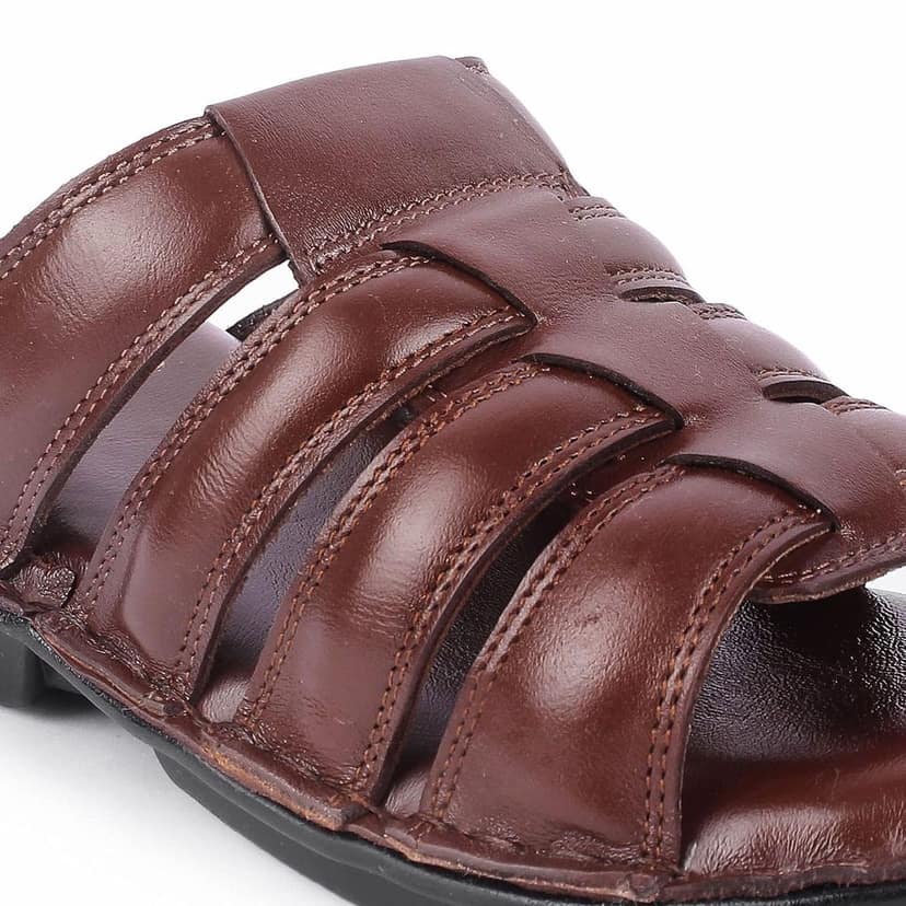 FEATHER LEATHER Men's Genuine Leather Comfortable & Fashionable Flip Flops Sandals & Slippers | Casual Indoor/Outdoor/Chappal view 9