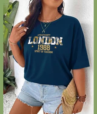 AUSK Women Cotton Blend Printed Oversized Fit Round Neck T-Shirt ( Blue )